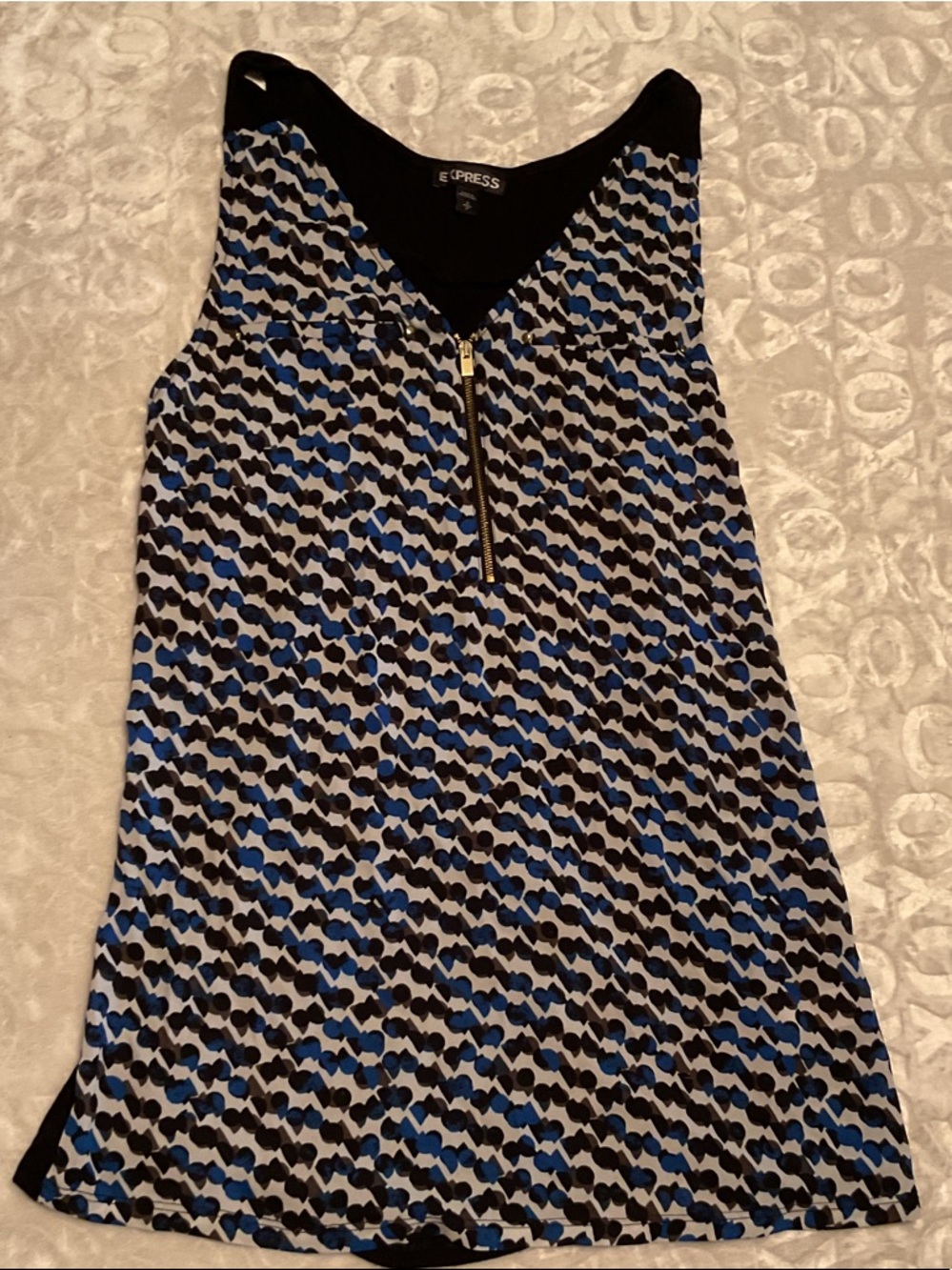 Express Black, Blue & White Patterned Zip-Front Camisole